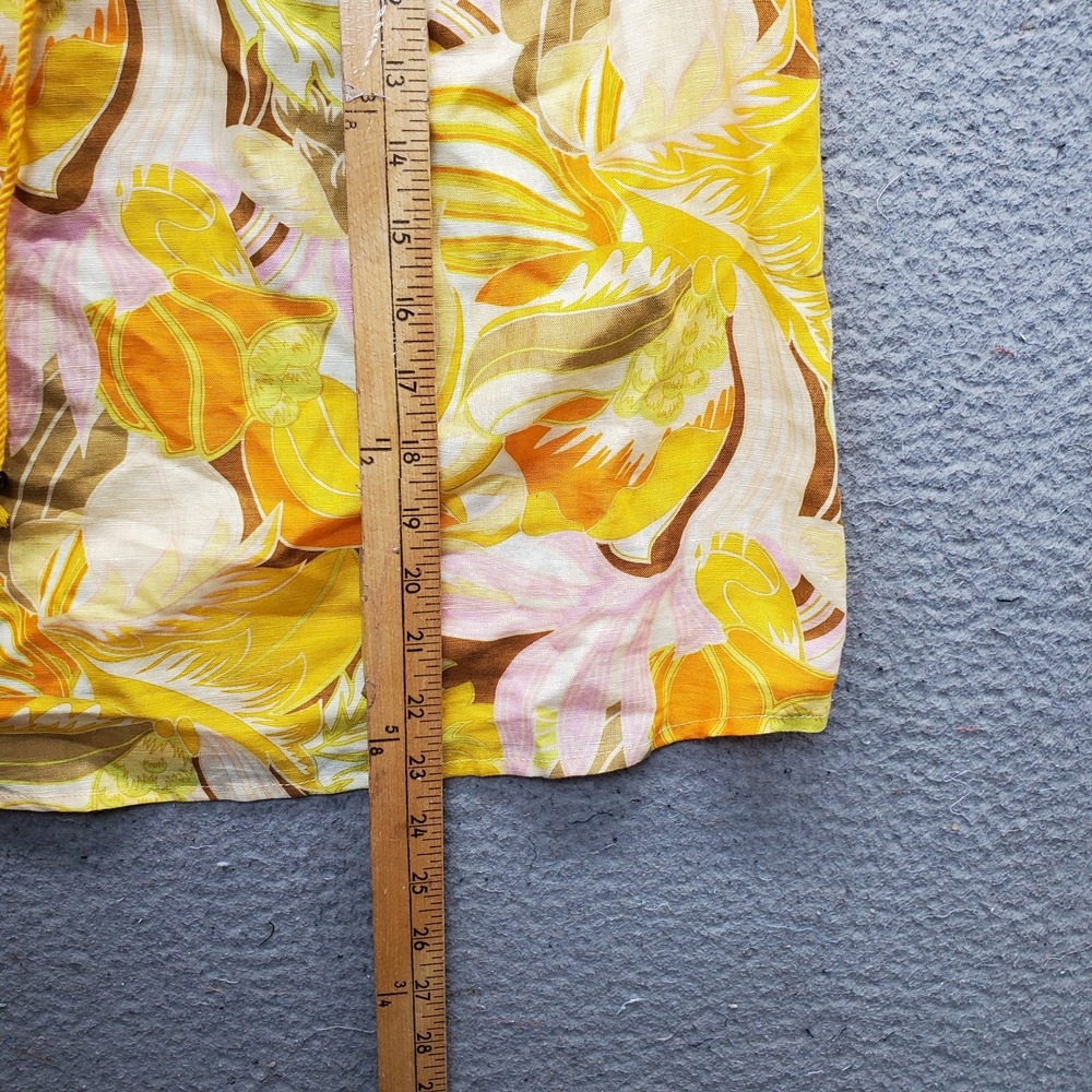 Hester & Orchard Blouse Top Women S Multi Floral Linen Blend Cap Sleeve Tie Neck - Picture 3 of 8